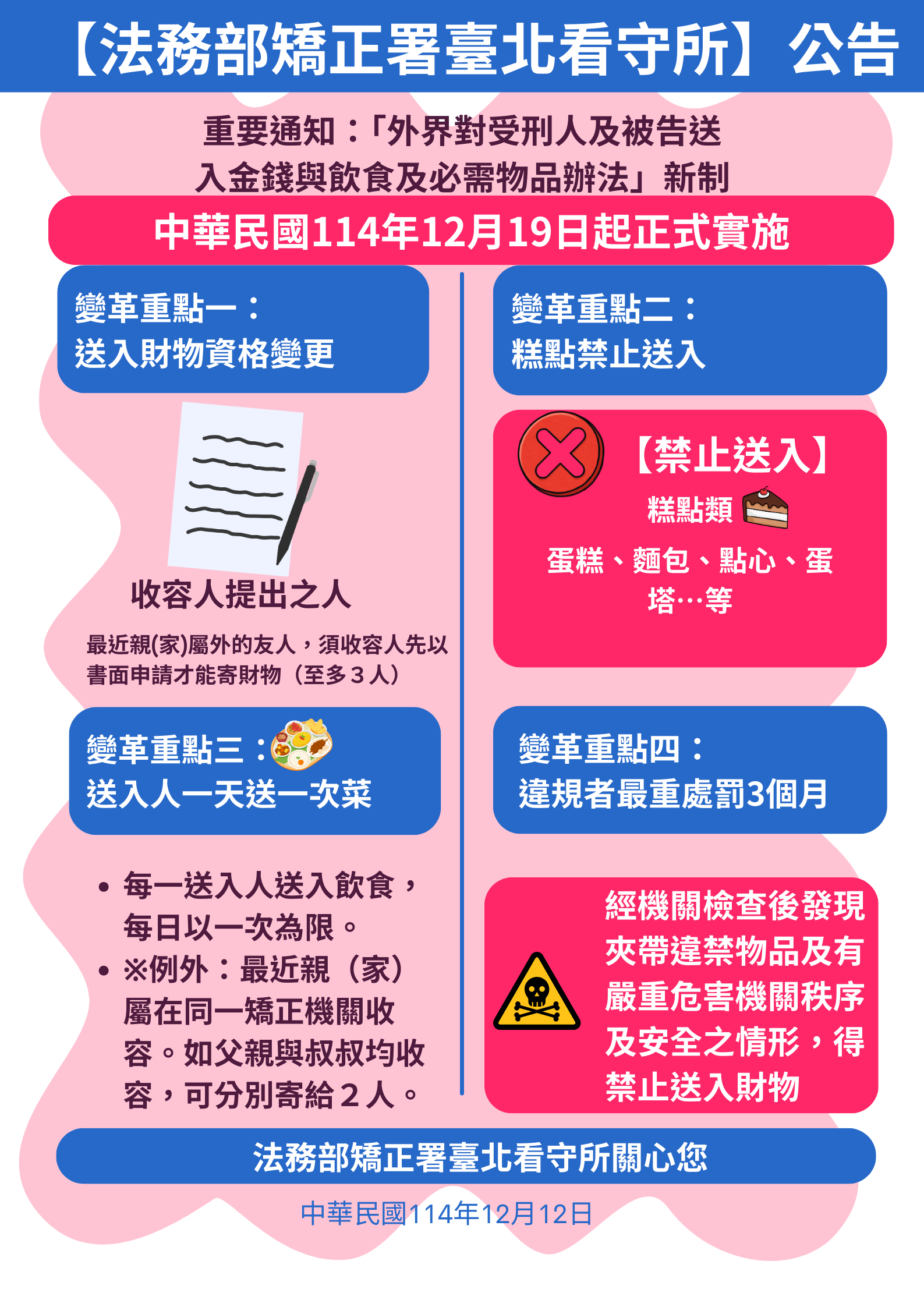 更正_【重要通知：外界對受刑人及被告送入金錢與飲食及必需物品辦法新制】